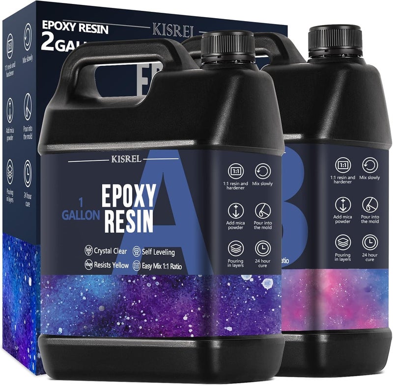 KISREL Epoxy Resin 2Gallon - Crystal Clear Epoxy Resin Kit - No Yellowing No Bubble Art Resin Casting Resin for Art Crafts, Jewelry Making, Wood & Molds(1 Gallon x 2) - Image 1